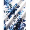 Mini Robe Fleur Imprimée en Couleur Contrastée sans Manches à Volants - Bleu profond XXL | US 14
