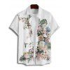 Chemise de mariage décontractée à manches courtes et revers pour homme, motif floral et feuilles, idéale pour les vacances - Blanc 4XL