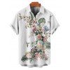 Chemise de mariage décontractée à manches courtes et revers pour homme, motif floral et feuilles, idéale pour les vacances - Blanc 4XL