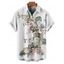Chemise de mariage décontractée à manches courtes et revers pour homme, motif floral et feuilles, idéale pour les vacances - Blanc 4XL
