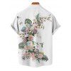 Chemise de mariage décontractée à manches courtes et revers pour homme, motif floral et feuilles, idéale pour les vacances - Blanc 4XL