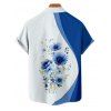 Chemise de mariage à manches courtes et col boutonné pour homme, motif floral et feuilles, style décontracté - Bleu 5XL