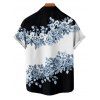 Chemise de vacances à motif floral et feuilles contrastées pour homme, boutonnée, retroussée, manches courtes, décontractée - Noir 5XL