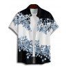 Chemise de vacances à motif floral et feuilles contrastées pour homme, boutonnée, retroussée, manches courtes, décontractée - Noir 5XL
