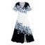 Robe de vacances fendue à motif floral et feuilles de couleur contrastée, manches évasées, col en V, coupe trapèze, mi-longue, décontractée - Noir S | US 4