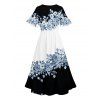 Robe de vacances fendue à motif floral et feuilles de couleur contrastée, manches évasées, col en V, coupe trapèze, mi-longue, décontractée - Noir S | US 4