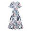 Robe de mariée à motif floral et feuilles, fendue, style tropical, manches évasées, col en V, coupe trapèze, mi-longue, décontractée - Bleu XL | US 12