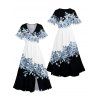 Robe de vacances fendue à motif floral et feuilles de couleur contrastée, manches évasées, col en V, coupe trapèze, mi-longue, décontractée - Noir S | US 4