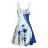 Robe de mariée à motif floral colorblock, robe de vacances décontractée à bretelles spaghetti, col en V, coupe trapèze, mini - Bleu S | US 4