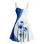 Robe de mariée à motif floral colorblock, robe de vacances décontractée à bretelles spaghetti, col en V, coupe trapèze, mini - Bleu S | US 4