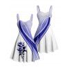 Robe de vacances à motif géométrique colorblock rose, buste froncé, col en cœur, mini robe décontractée trapèze - Pourpre M | US 6