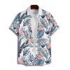 Chemise de mariage à motif floral et feuilles pour homme, décontractée, boutonnée, retroussée, manches courtes, motif plante tropicale - Bleu 5XL