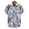 Chemise de mariage à motif floral et feuilles pour homme, décontractée, boutonnée, retroussée, manches courtes, motif plante tropicale - Bleu 5XL