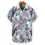 Chemise de mariage à motif floral et feuilles pour homme, décontractée, boutonnée, retroussée, manches courtes, motif plante tropicale - Bleu 5XL