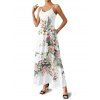 Wedding Couple Outfit Flower Leaf Pattern Pocket Adjustable Spaghetti Strap A Line Long Tank Dress and Button Up Shirt Vacation Matching Outfit - Blanc S | US 4