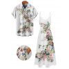 Wedding Couple Outfit Flower Leaf Pattern Pocket Adjustable Spaghetti Strap A Line Long Tank Dress and Button Up Shirt Vacation Matching Outfit - Blanc S | US 4