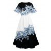 Vacation Couple Outfit Contrast Color Floral Leaf Pattern Slit Flare Sleeve V Neck A Line Midi Dress and Button Up Shirt Casual Matching Outfit - Noir S | US 4