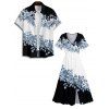 Vacation Couple Outfit Contrast Color Floral Leaf Pattern Slit Flare Sleeve V Neck A Line Midi Dress and Button Up Shirt Casual Matching Outfit - Noir S | US 4