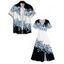 Vacation Couple Outfit Contrast Color Floral Leaf Pattern Slit Flare Sleeve V Neck A Line Midi Dress and Button Up Shirt Casual Matching Outfit - Noir S | US 4