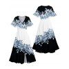 Vacation Couple Outfit Contrast Color Floral Leaf Pattern Slit Flare Sleeve V Neck A Line Midi Dress and Button Up Shirt Casual Matching Outfit - Noir S | US 4