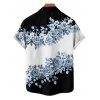 Vacation Couple Outfit Contrast Color Floral Leaf Pattern Slit Flare Sleeve V Neck A Line Midi Dress and Button Up Shirt Casual Matching Outfit - Noir S | US 4