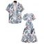 Wedding Couple Outfit Allover Floral Leaf Pattern Slit Tropical Plant Flare Sleeve Dress and Button Up Shirt Vacation Matching Outfit - Bleu S | US 4