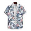 Wedding Couple Outfit Allover Floral Leaf Pattern Slit Tropical Plant Flare Sleeve Dress and Button Up Shirt Vacation Matching Outfit - Bleu S | US 4