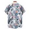 Wedding Couple Outfit Allover Floral Leaf Pattern Slit Tropical Plant Flare Sleeve Dress and Button Up Shirt Vacation Matching Outfit - Bleu S | US 4