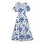 Robe de vacances fendue à motif floral et feuilles, manches évasées, col en V, coupe trapèze, mi-longue, décontractée - Bleu M | US 6