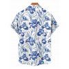 Chemise de vacances à motif floral et feuilles pour homme, boutonnée, retroussée, manches courtes, décontractée - Bleu XL