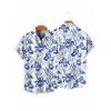 Chemise de vacances à motif floral et feuilles pour homme, boutonnée, retroussée, manches courtes, décontractée - Bleu XL