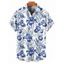 Chemise de vacances à motif floral et feuilles pour homme, boutonnée, retroussée, manches courtes, décontractée - Bleu XL