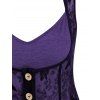 Ensemble haut caraco évasé chiné et gilet en dentelle fleurie à fente et boutons factices - Concorde 4XL