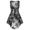 Ensemble haut caraco évasé chiné et gilet en dentelle fleurie à fente et boutons factices - Concorde 4XL