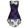 Ensemble haut caraco évasé chiné et gilet en dentelle fleurie à fente et boutons factices - Concorde 4XL