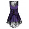 Ensemble haut caraco évasé chiné et gilet en dentelle fleurie à fente et boutons factices - Concorde 4XL