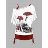 Ensemble haut colorblock à motif tête de mort champignon, t-shirt gothique à manches chauve-souris et col incliné et débardeur uni à bretelles spaghetti - Blanc S | US 4