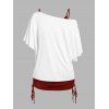 Ensemble haut colorblock à motif tête de mort champignon, t-shirt gothique à manches chauve-souris et col incliné et débardeur uni à bretelles spaghetti - Blanc S | US 4