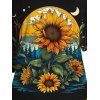 T-shirt 2 en 1 à col en V et manches chauve-souris, motif tournesol et lune, effet imitation twinset - Noir XL | US 12