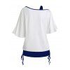T-shirt 2 en 1 style gothique imprimé champignon, col asymétrique, manches chauve-souris, coupe cintrée, idéal pour les vacances - Bleu M | US 6