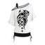 T-shirt gothique à col incliné et manches mi-chauve-souris, motif tête de mort, aile de rose, note de musique, éléments de cartes à jouer, haut de vacances cintré - Blanc XL | US 12