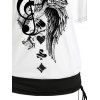 T-shirt gothique à col incliné et manches mi-chauve-souris, motif tête de mort, aile de rose, note de musique, éléments de cartes à jouer, haut de vacances cintré - Blanc XL | US 12