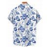 Vacation Couple Outfit Allover Flower Leaf Pattern Slit Flare Sleeve Dress and Button Up Shirt Casual Matching Outfit - Bleu S | US 4
