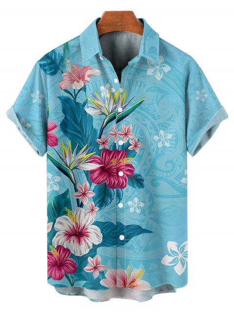 Chemise de vacances à motif floral coloré pour homme, boutonnée, retroussée, manches courtes, décontractée