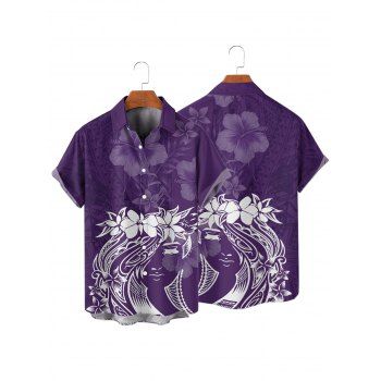 Vacation Couple Outfit Floral Printed Spaghetti Strap A Line Long Tank Dress and Button Up Shirt Casual Matching Outfit