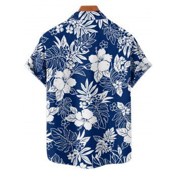Men's Allover Sketch Hibiscus Flower Leaf Pattern Vacation Shirt Button Up Roll Up Short Sleeve Casual Shirt