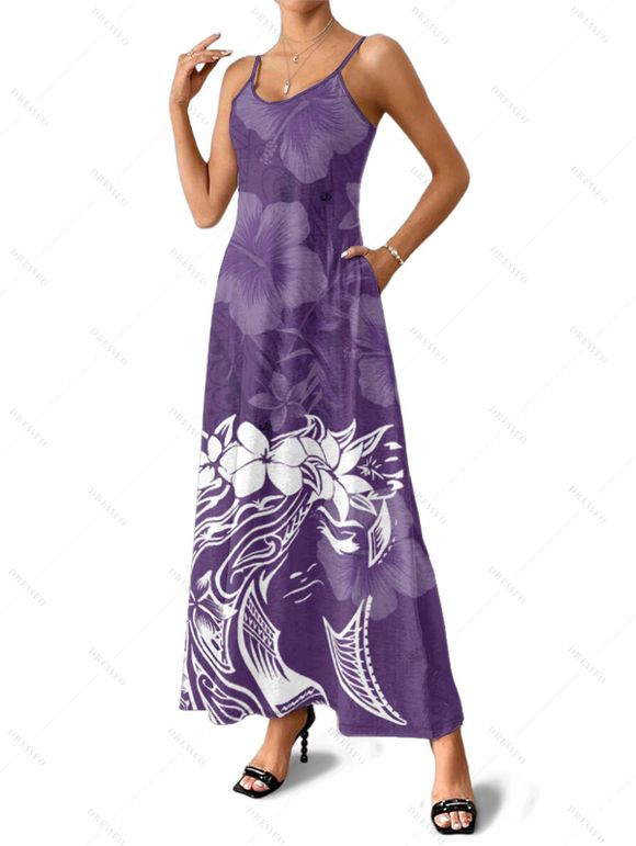 Robe de vacances à imprimé floral, robe longue trapèze à bretelles spaghetti - Concorde XXL | US 14