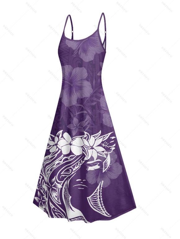 Robe de vacances à imprimé floral, robe longue trapèze à bretelles spaghetti - Concorde XXL | US 14