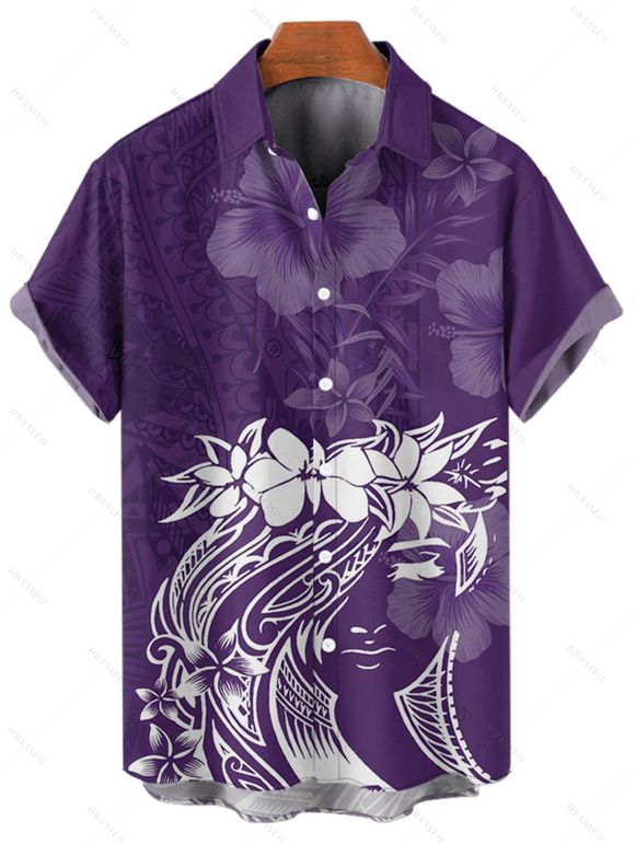 Vacation Couple Outfit Floral Printed Spaghetti Strap A Line Long Tank Dress and Button Up Shirt Casual Matching Outfit - Concorde S | US 4