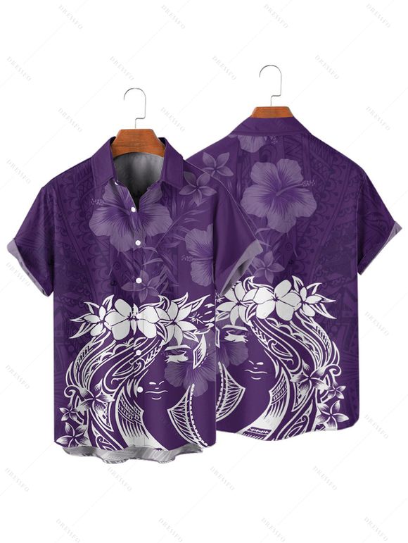 Vacation Couple Outfit Floral Printed Spaghetti Strap A Line Long Tank Dress and Button Up Shirt Casual Matching Outfit - Concorde S | US 4